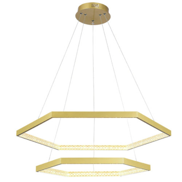 PENDENTE HEX DOURADO E TRANSPARENTE (D)80 + 60CM (A)3.5CM 40W + 30W 3000K 3280LM - GD006