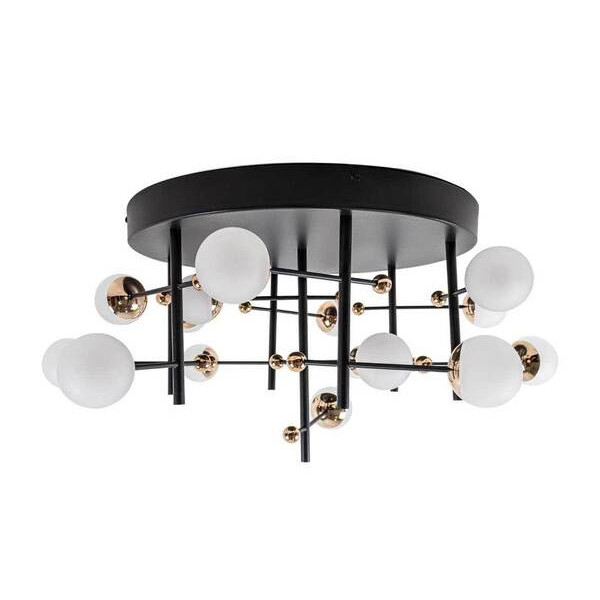 PLAFON DE SOBREPOR FUXICO DOURADO E PRETO E BRANCO (D)58CM (A)30CM 15X3W 3000K 2250LM - JU005
