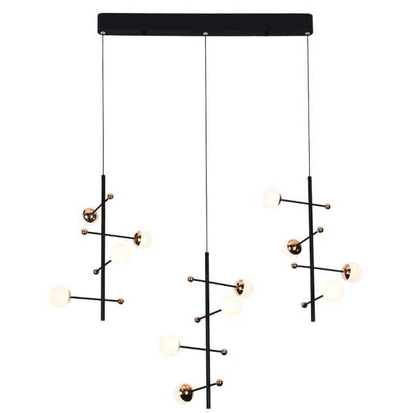 PENDENTE FUXICO DOURADO E PRETO E BRANCO (C)100CM (L)32CM (A)45CM 12X3W 300 - JU002