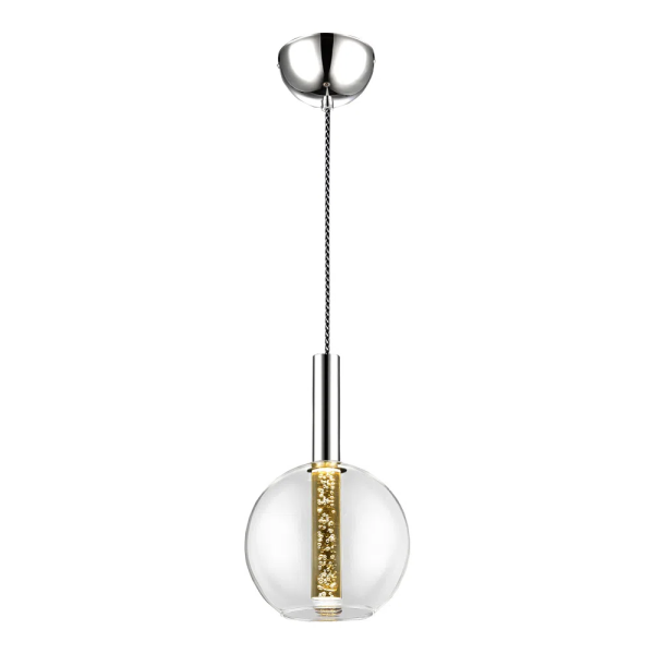 PENDENTE EGEO CROMADO E TRANSPARENTE (D)18CM (A)29CM 1X5W 3000K - HO122