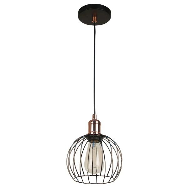 PENDENTE CAGE COBRE E PRETO (D)18CM (A)22CM 1XE27 40W - JY010