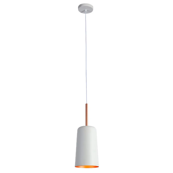 PENDENTE BOT BRANCO E COBRE (D)13,6CM (A)38CM 1X40W E27