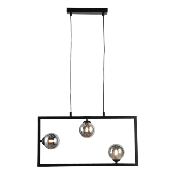 PENDENTE BALANÇO PRETO E FUME (C)60CM (A)30CM 3XG9 75W - TR003B