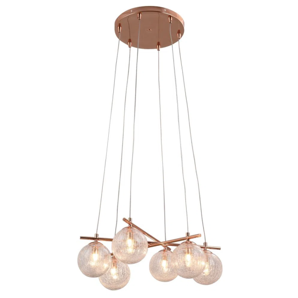 PENDENTE ASTA COBRE E TRANSPARENTE (D)50CM (A)18CM 6XG9 150W - OD039R
