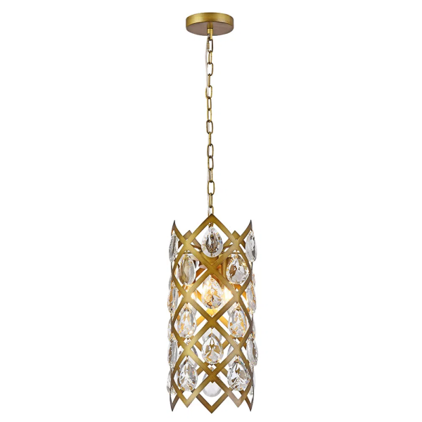PENDENTE ARCHE D 22CM X 47CM 3XE14 127V / 220V DOURADO E TRANSPARENTE - MR005