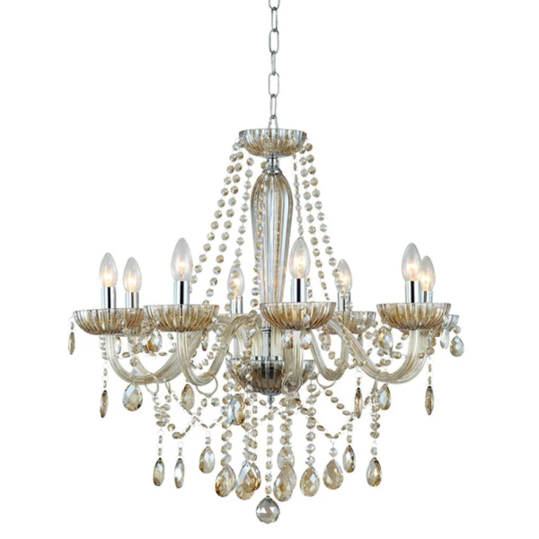 LUSTRE ANJOU CROMADO E CHAMPAGNE (D)68CM (A)68CM 8XE14 320W - JF018A