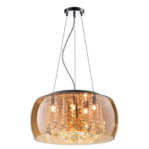 PENDENTE / PLAFON SOHO CROMADO TRANSPARENTE E AMBAR (D)40CM (A)23CM 5XG9 125W - PD002AM