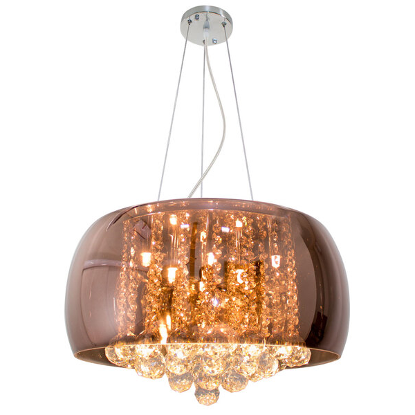 PENDENTE / PLAFON SOHO CROMADO TRANSPARENTE E COBRE (D)50CM (A)28CM 6XG9 150W - PD001CO