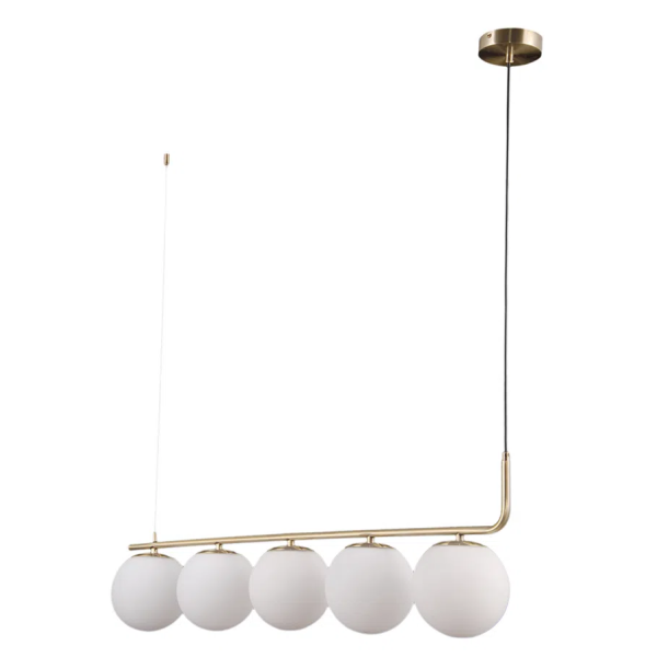 PENDENTE PETIT POA DOURADO E BRANCO (C)98CM (L)15CM (A)28CM 5XE27 BOLINHA 25W - SQ002