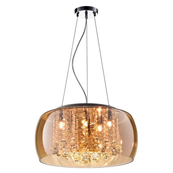 PENDENTE / PLAFON SOHO CROMADO E TRANSPARENTE E AMBAR (D)60CM (A)28CM 9XG9 225W - PD006AM