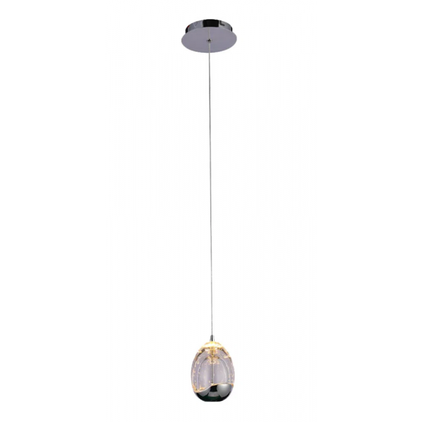 PENDENTE GUTE CROMADO E TRANSPARENTE (D)9CM (A)14CM 1X4,8W 3000K 288LM LED
