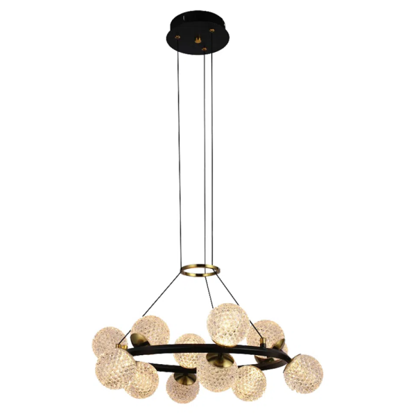 PENDENTE SPIRIT DOURADO / PRETO E TRANSPARENTE (D)60CM (A)15CM 12X3W 3000K 2160LM LED