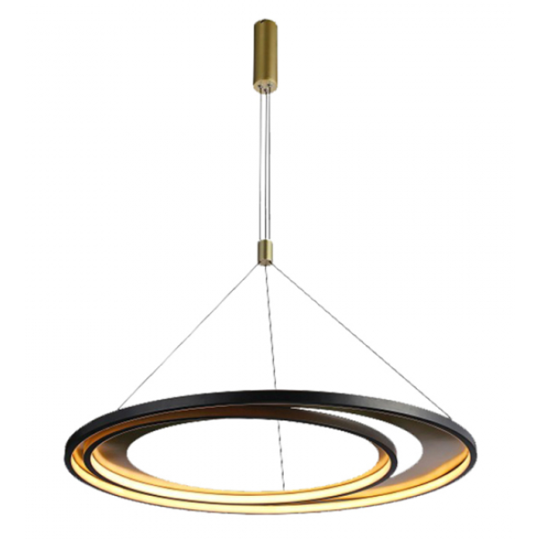 PENDENTE LOOP PRETO E DOURADO (D)82 + 62CM (A)2,2CM 1X76W 3000K 2280LM LED