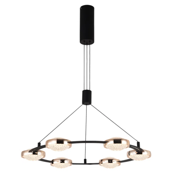 PENDENTE BEEP PRETO E DOURADO (D)66CM (A)6CM 6X8W 3000K 2300LM LED