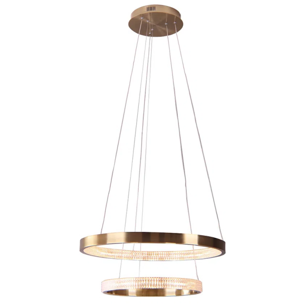 PENDENTE OCA DOURADO E TRANSPARENTE (D)80+60CM (A)4CM 42W + 32W 3000K 4356LM - GD003