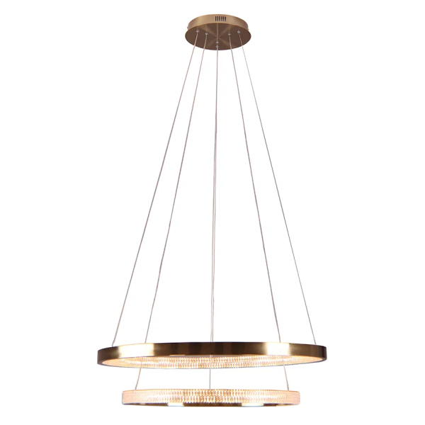 PENDENTE OCA DOURADO E TRANSPARENTE (D)60+40CM (A)4CM 32W + 22W 3000K 3168LM - GD002
