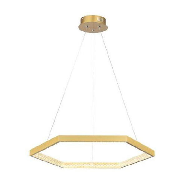 PENDENTE HEX DOURADO E TRANSPARENTE (D)60CM (A)3.5CM 1X30W 3000K 1780LM - GD004