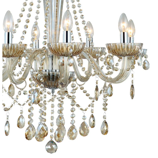 LUSTRE ANJOU CROMADO E CHAMPAGNE (D)68CM (A)68CM 8XE14 320W - JF018A