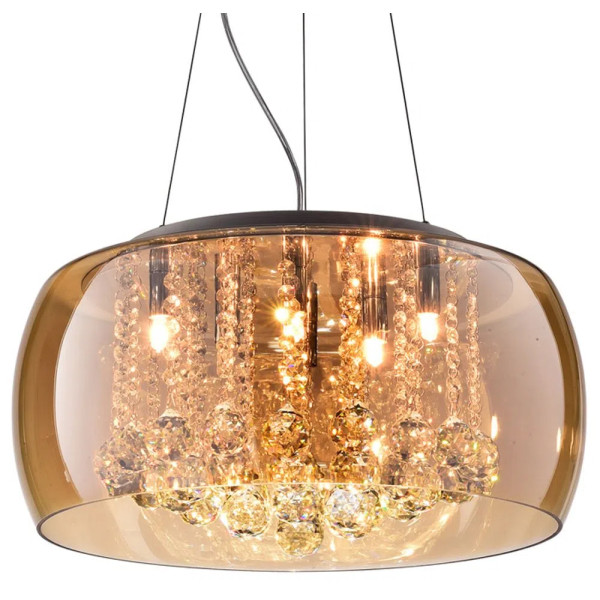 PENDENTE / PLAFON SOHO CROMADO E TRANSPARENTE E AMBAR (D)60CM (A)28CM 9XG9 225W - PD006AM