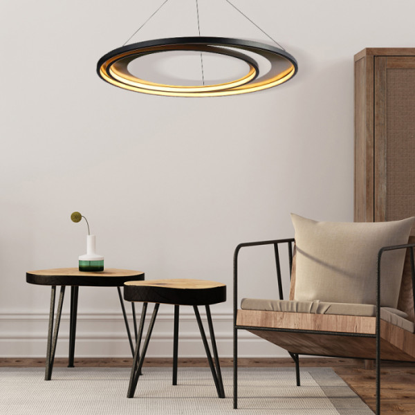 PENDENTE LOOP PRETO E DOURADO (D)82 + 62CM (A)2,2CM 1X76W 3000K 2280LM LED