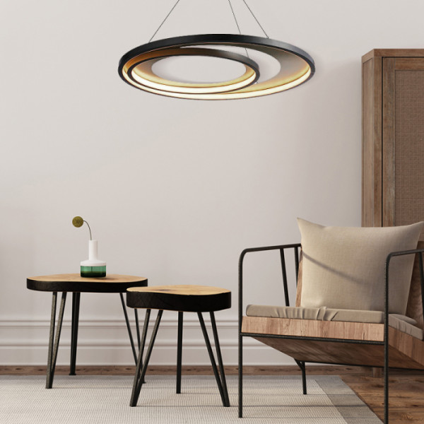 PENDENTE LOOP PRETO E DOURADO (D)62 + 42CM (A)2,2CM 1X48W 3000K 1500LM LED