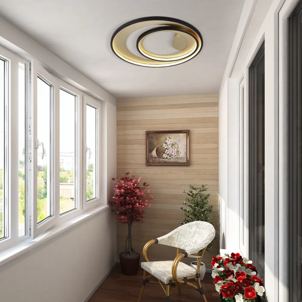 PLAFON DE SOBREPOR LOOP PRETO E DOURADO (D)62 + 42CM (A)5,2CM 1X48W 3000K 1500LM LED