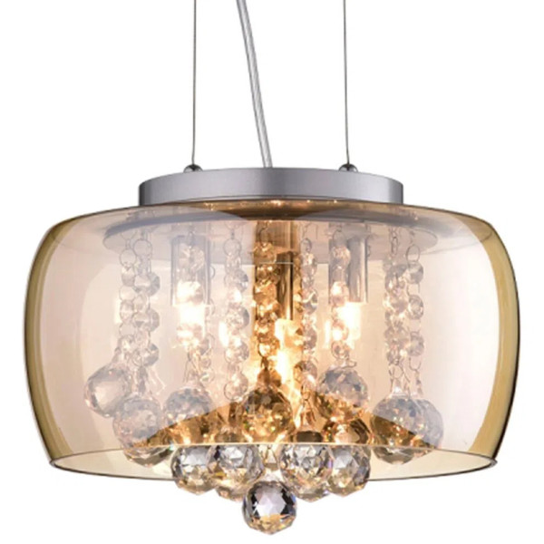 PENDENTE / PLAFON SOHO CROMADO E TRANSPARENTE E AMBAR (D)28CM (A)13CM 3XG9 75W - PD005AM