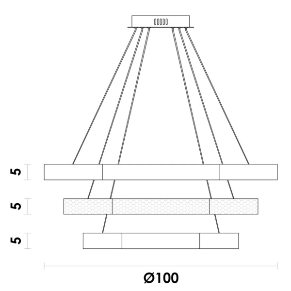 PENDENTE HEX DOURADO E TRANSPARENTE (D)60 + 80 + 100CM (A)3,5CM 3X3+4+5W 3000K 5550LM LED