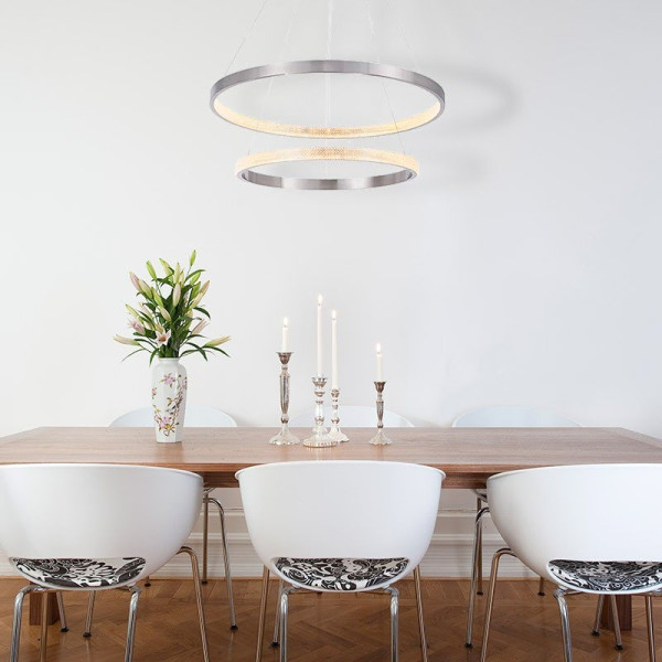 PENDENTE OCA NICKEL E TRANSPARENTE (D)80 +60CM (A)4CM 42W +32W 3000K 3700LM - GD003NK