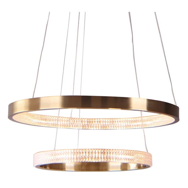 PENDENTE OCA DOURADO E TRANSPARENTE (D)80+60CM (A)4CM 42W + 32W 3000K 4356LM - GD003