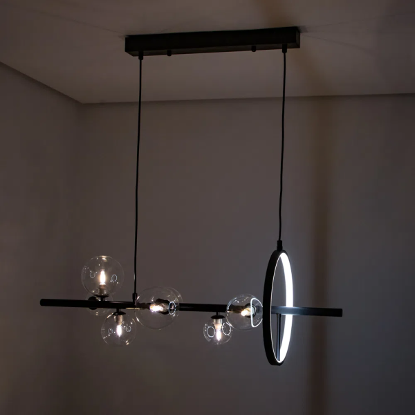 PENDENTE VERSUS PRETO E TRANSPARENTE (C)9CM (L)28CM (A)3CM 7X7W + 15W 3000K 420LM G9+LED