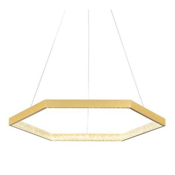 PENDENTE HEX DOURADO E TRANSPARENTE (D)60CM (A)3.5CM 1X30W 3000K 1780LM - GD004