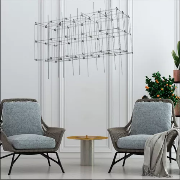 PENDENTE SKY CROMADO E TRANSPARENTE (C)91CM (L)41CM (A)40CM 54X0,2W 3000K 8 - JJ008