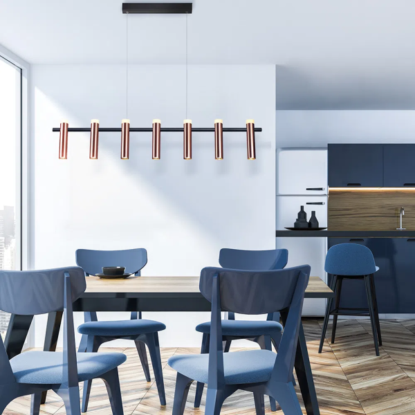 PENDENTE TUBI COBRE E PRETO (C)105CM (L)4CM (A)20CM 7X7W 3000K 3640LM - CD002M