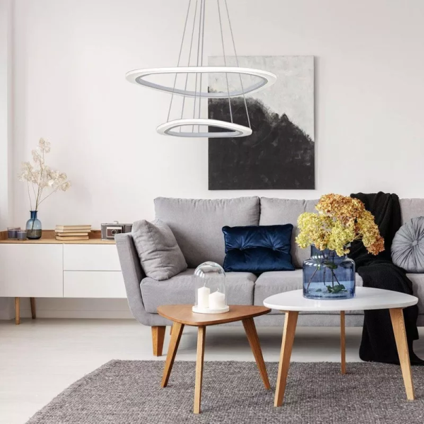 Pendente Nuvola Prata (D)60 + 80Cm (C)0Cm (L)0Cm (A)2Cm 1X66W 3000K 3960Lm Led - BC001