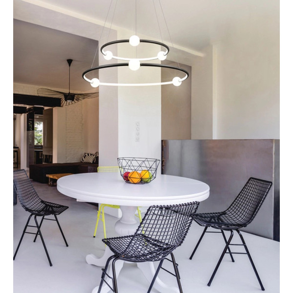 PENDENTE NEBULA PRETO E BRANCO (D)87 + 64CM 1X80W 3000K 4000LM - DW005LB