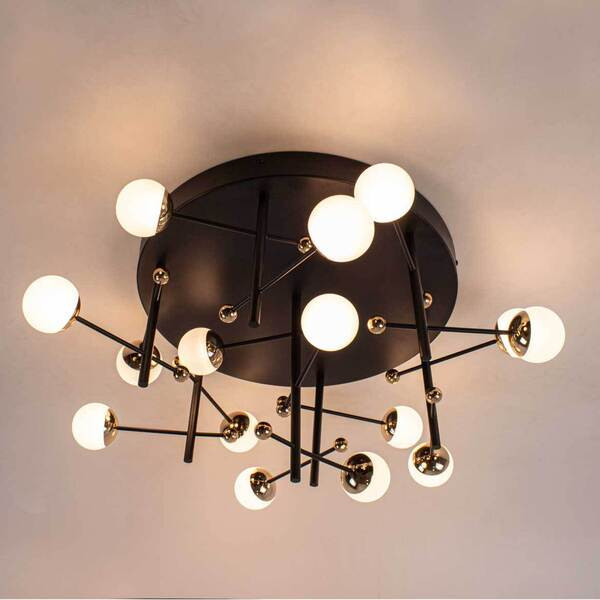 PLAFON DE SOBREPOR FUXICO DOURADO E PRETO E BRANCO (D)58CM (A)30CM 15X3W 3000K 2250LM - JU005