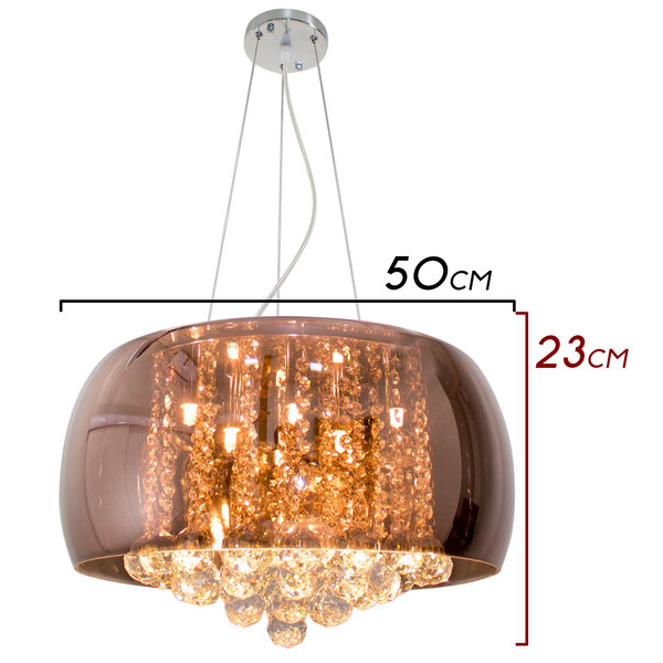 PENDENTE / PLAFON SOHO CROMADO TRANSPARENTE E COBRE (D)50CM (A)28CM 6XG9 150W - PD001CO