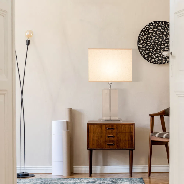 BASE PARA ABAJUR CLASSIC CROMADO E TRANSPARENTE (C)22.8CM (L)15.2CM (A)42.8CM 1XE27 40W - XL1115