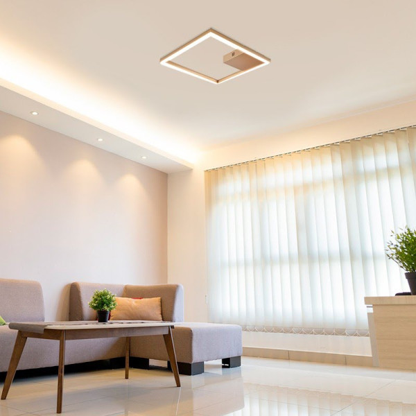 PLAFON DE SOBREPOR TEC DOURADO E BRANCO (C)40CM (L)40CM (A)4CM 1X30W 3000K 1790LM - GD014G