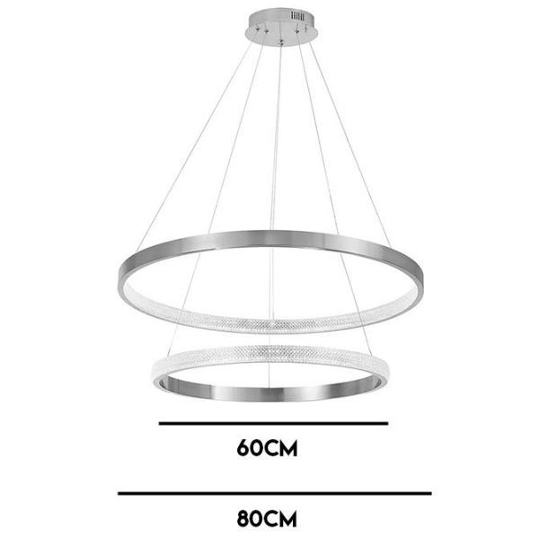 PENDENTE OCA NICKEL E TRANSPARENTE (D)80 +60CM (A)4CM 42W +32W 3000K 3700LM - GD003NK