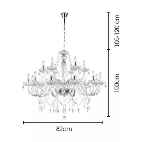 LUSTRE ANJOU CROMADO E TRANSPARENTE (D)82CM (A)100CM 18XE14 720W - JF118C