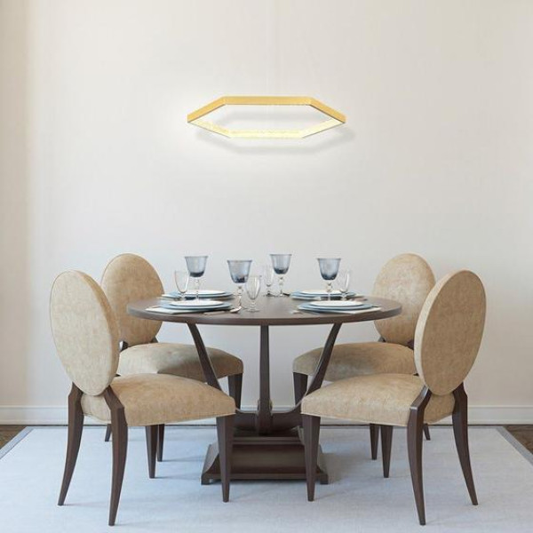 PENDENTE HEX DOURADO E TRANSPARENTE (D)60CM (A)3.5CM 1X30W 3000K 1780LM - GD004