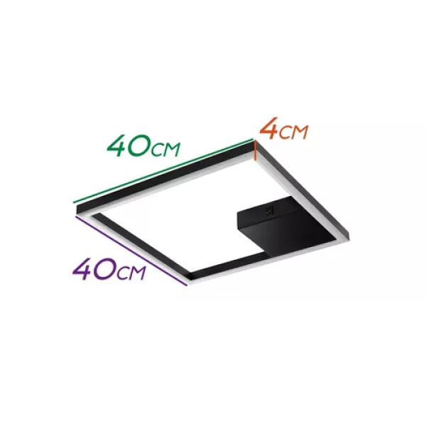 PLAFON DE SOBREPOR TEC PRETO (C)40CM (L)40CM (A)4CM 1X30W 3000K 1790LM - GD014B