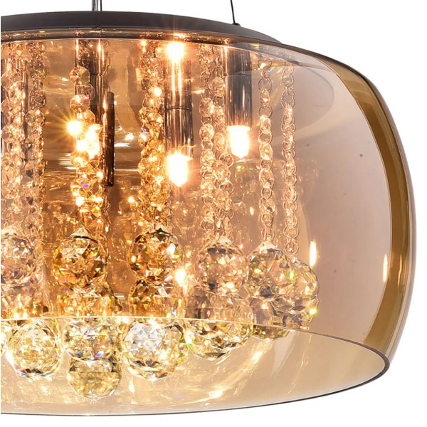 PENDENTE / PLAFON SOHO CROMADO E TRANSPARENTE E AMBAR (D)60CM (A)28CM 9XG9 225W - PD006AM