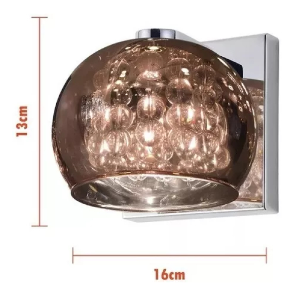 ARANDELA SOHO CROMADO TRANSPARENTE E COBRE (C)16CM (L)13CM (A)12CM 1XG9 25W - HO7616CO