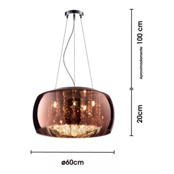 PENDENTE / PLAFON SOHO CROMADO E TRANSPARENTE E COBRE (D)60CM (A)28CM 9XG9 225W - PD006CO