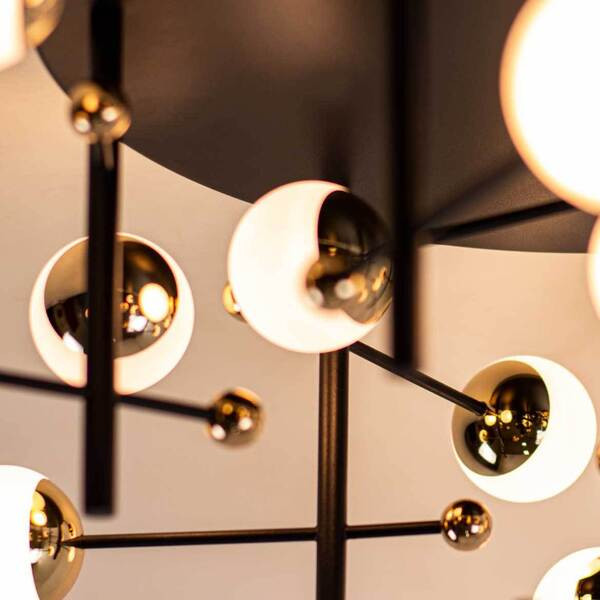 PLAFON DE SOBREPOR FUXICO DOURADO E PRETO E BRANCO (D)58CM (A)30CM 15X3W 3000K 2250LM - JU005