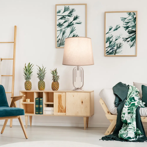 BASE PARA ABAJUR MONACO NIQUELADO E BRANCO (D)14CM (A)42CM 1XE27 40W - GL015N