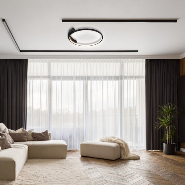 PLAFON DE SOBREPOR BAMBOLE PRETO (D)50CM (A)6CM 1X30W 3000K 1024LM - FO026LB